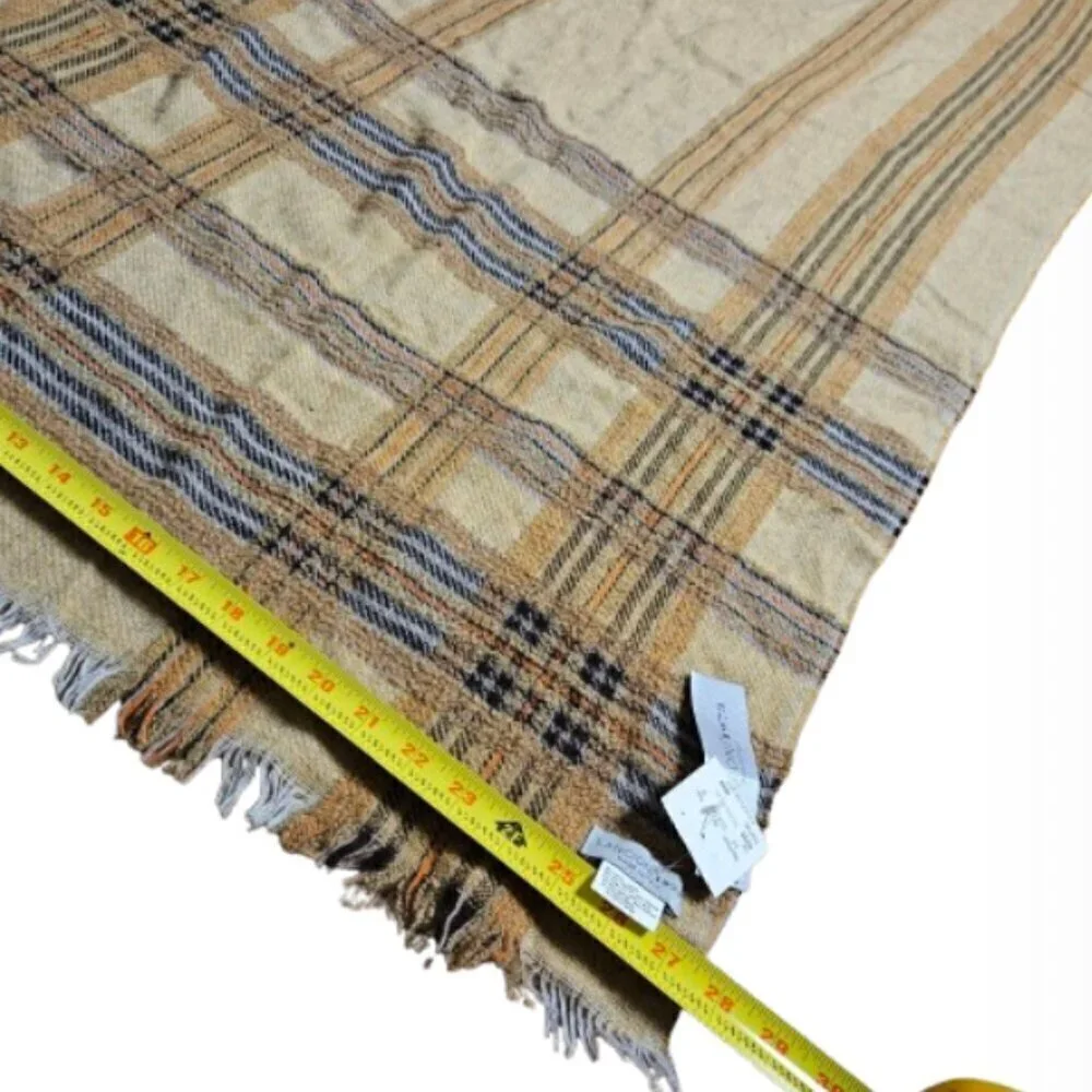 Lancioni 1973 Wool Blend Plaid Long Wrap Scarf‎ Fringed Artisanal Classic